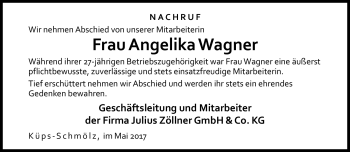 Traueranzeige von Angelika Wagner von Neue Presse Coburg