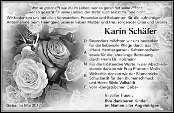 Traueranzeige von Karin Schäfer von Südthüringer Presse