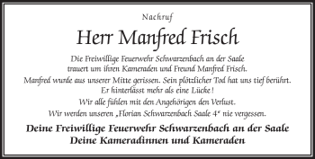 Traueranzeige von Manfred Frisch von Frankenpost