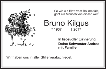 Traueranzeige von Bruno Kilgus von Frankenpost