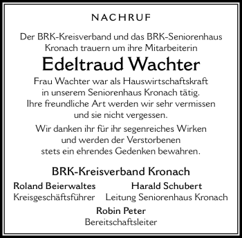 Traueranzeige von Edeltraud Wachter von Neue Presse Coburg