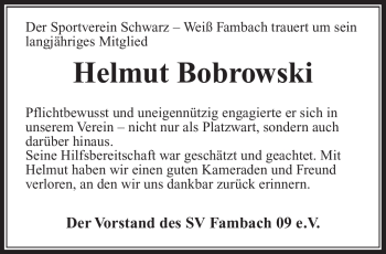 Traueranzeige von Helmut Bobrowski von Südthüringer Presse