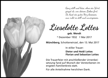 Traueranzeige von Lieselotte Lottes von Frankenpost