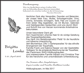 Traueranzeige von Brigitta Lemke von Südthüringer Presse