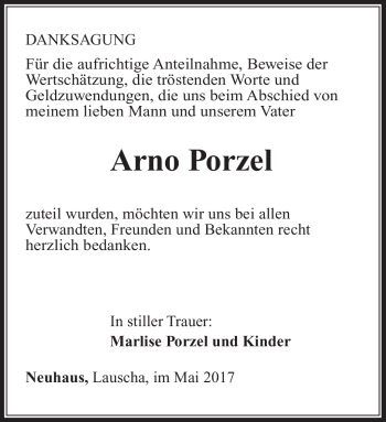 Traueranzeige von Arno Porzel von Südthüringer Presse