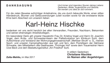 Traueranzeige von Karl-Heinz Hischke von Südthüringer Presse