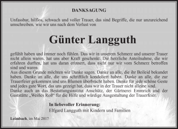 Traueranzeige von Günter Langguth von Südthüringer Presse