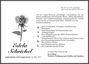 Traueranzeige von Edela Schrickel von Südthüringer Presse