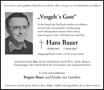 Traueranzeige von Hans Bauer von Neue Presse Coburg