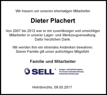 Traueranzeige von Dieter Plachert von Frankenpost