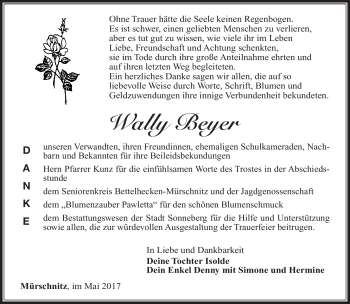 Traueranzeige von Wally Beyer von Südthüringer Presse