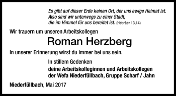 Traueranzeige von Roman Herzberg von Neue Presse Coburg