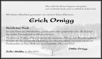 Traueranzeige von Erich Ornigg von Südthüringer Presse