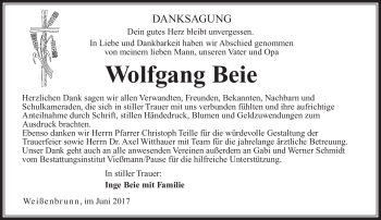 Traueranzeige von Wolfgang Beie von Neue Presse Coburg