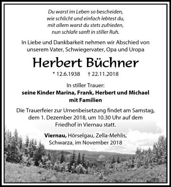 Traueranzeige von Herbert Büchner von Südthüringer Presse