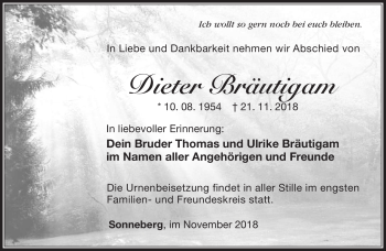 Traueranzeige von Dieter Bräutigam von Südthüringer Presse