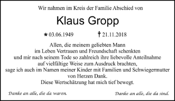 Traueranzeige von Klaus Gropp von Südthüringer Presse