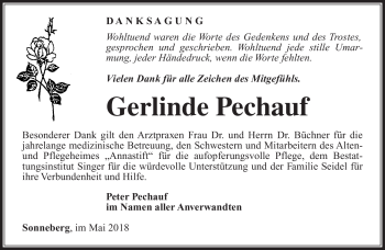 Traueranzeige von Gerlinde Pechauf von Südthüringer Presse