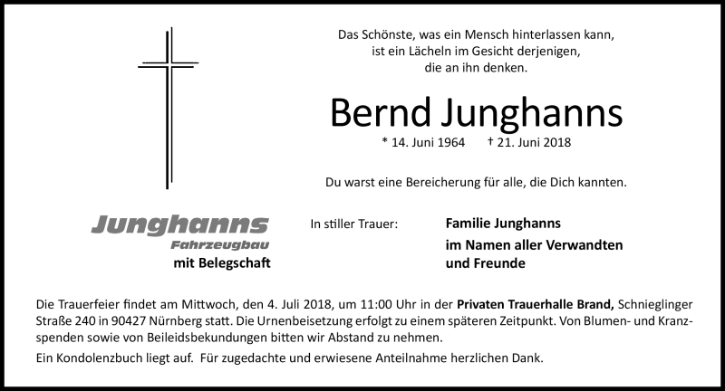 Traueranzeigen von Bernd Junghans franken gedenkt.de