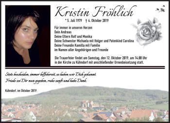 Traueranzeige von Kristin Fröhlich von Südthüringer Presse