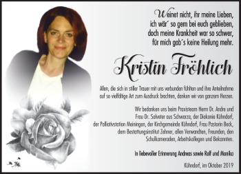 Traueranzeige von Kristin Fröhlich von Südthüringer Presse