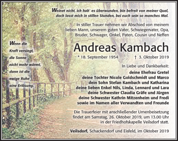 Traueranzeige von Andreas Kambach von Südthüringer Presse