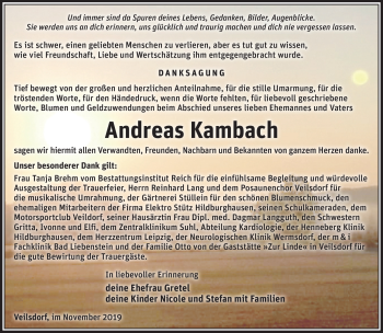 Traueranzeige von Andreas Kambach von Südthüringer Presse