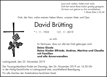 Traueranzeige von David Brütting von Neue Presse Coburg