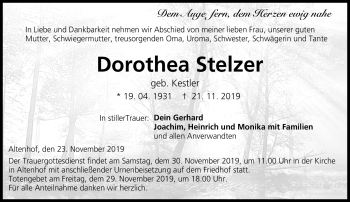 Traueranzeige von Dorothea Stelzer von Neue Presse Coburg