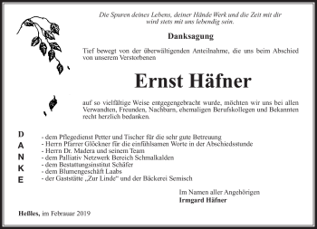 Traueranzeige von Ernst Häfner von Südthüringer Presse