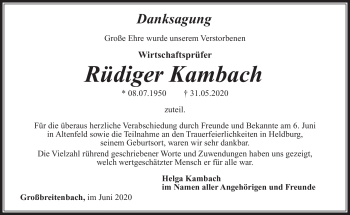 Traueranzeige von Rüdiger Kambach von Südthüringer Presse