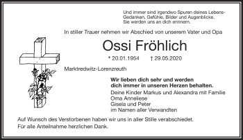 Traueranzeige von Ossi Fröhlich von Frankenpost