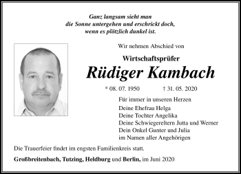 Traueranzeige von Rüdiger Kambach von Südthüringer Presse