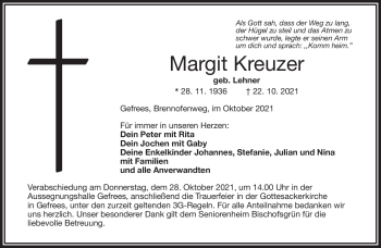 Traueranzeige von Margit Kreuzer von Frankenpost