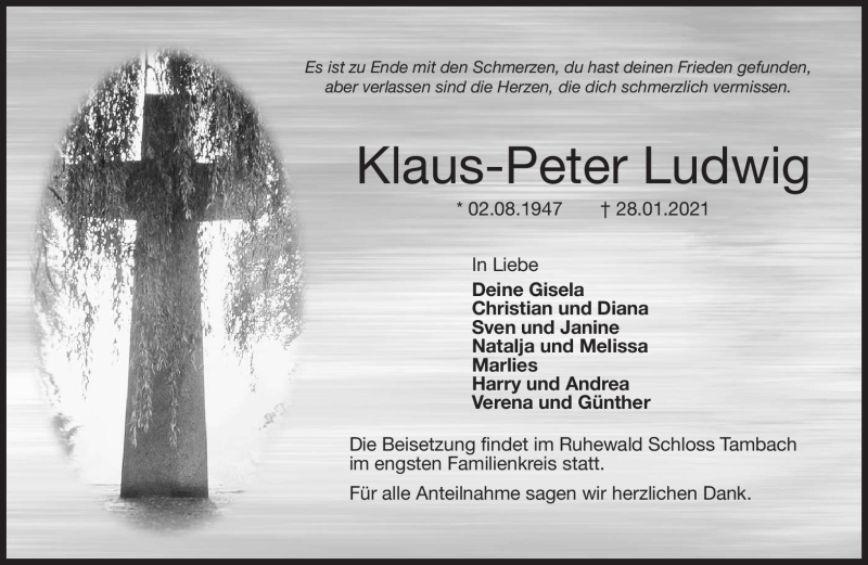  Traueranzeige für Klaus-Peter Ludwig vom 06.02.2021 aus Neue Presse Coburg