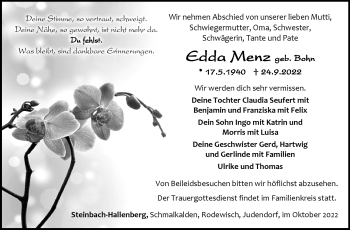 Traueranzeige von Edda Menz von Südthüringer Presse