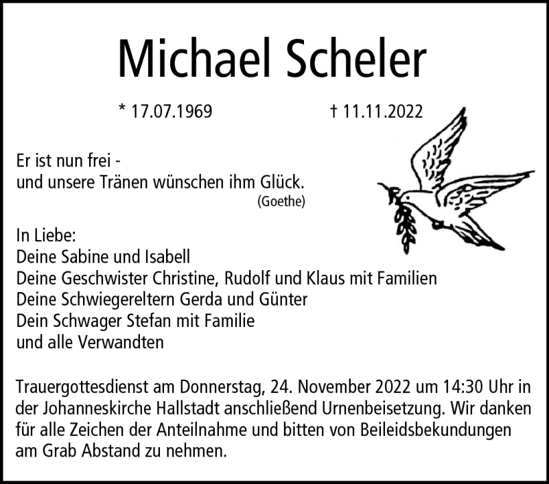  Traueranzeige für Michael Scheler vom 22.11.2022 aus Neue Presse Coburg