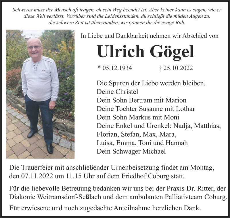  Traueranzeige für Ulrich Gögel vom 05.11.2022 aus Neue Presse Coburg