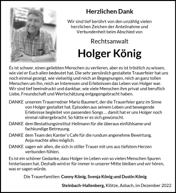 Traueranzeige von Holger König von Südthüringer Presse