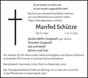 Traueranzeige von Manfred Schütze von Neue Presse Coburg