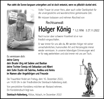 Traueranzeige von Holger König von Südthüringer Presse