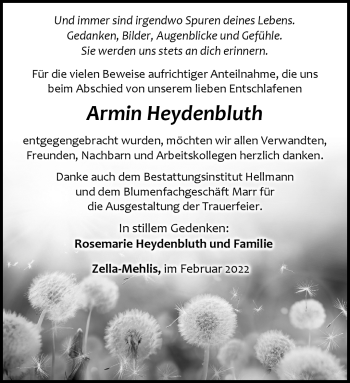 Traueranzeige von Armin Heydenbluth von Südthüringer Presse