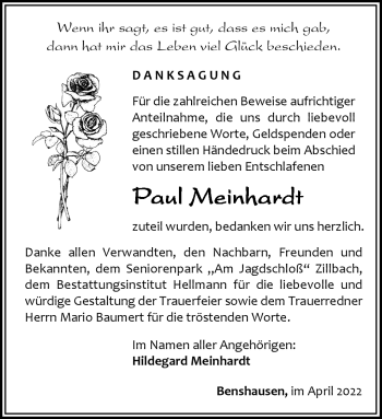 Traueranzeige von Paul Meinhardt von Südthüringer Presse