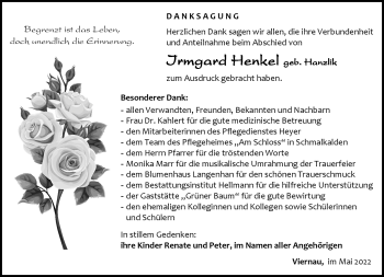 Traueranzeige von Irmgard Henkel von Südthüringer Presse