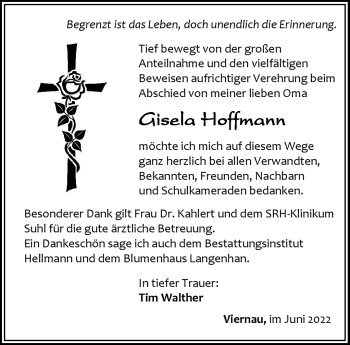 Traueranzeige von Gisela Hoffmann von Südthüringer Presse