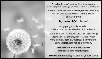 Traueranzeige von Karin Rückert von Südthüringer Presse