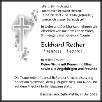 Traueranzeige von Eckhard Rether von Südthüringer Presse