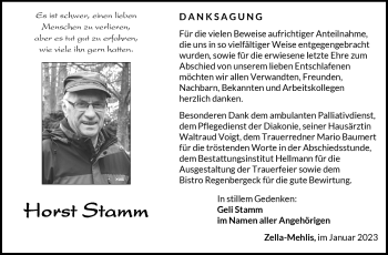 Traueranzeige von Horst Stamm von Südthüringer Presse