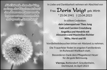 Traueranzeige von Doris Voigt von Südthüringer Presse