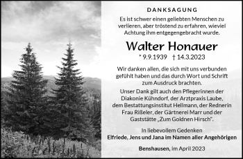 Traueranzeige von Walter Honauer von Südthüringer Presse